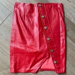RtA Jolene Red Leather Asymmetrical High Waisted Mini Skirt in Cherry Blood